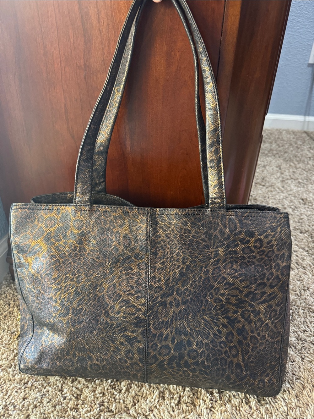 Black & Gold Leopard print cheetah Tote Bag designer HOBO purse handbag